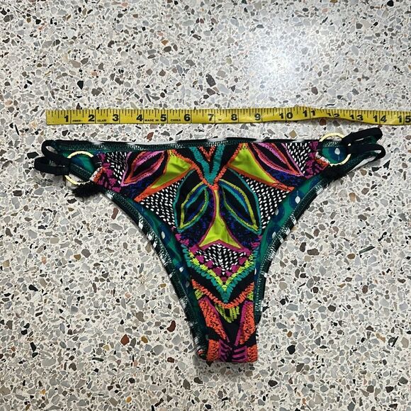 Trina Turk bikini bottom tassel US 8 black ikat print pink green - Picture 3 of 4